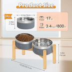 UPSKY Elevated Dog Bowls – 27oz Stainless Steel Anti-Spill Set with Wooden Stand, Double Raised Bowls for Small/Medium Dogs to Reduce Neck Strain & Improve Digestion