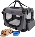 Petprsco Portable Collapsible Dog Crate, Travel Dog Crate 24x17x17 with Soft Warm Blanket and Foldable Bowl for Large Cats & Small Dogs Indoor and Outdoor