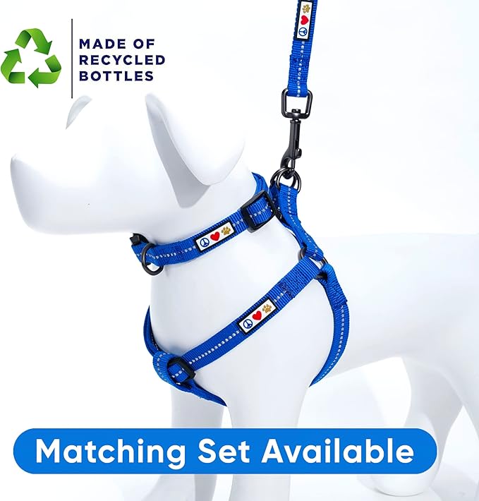 Pawtitas Recycled Reflective Step-in Dog Harness – Adjustable No-Pull Vest for Puppies to Seniors, Safe & Comfortable S Blue