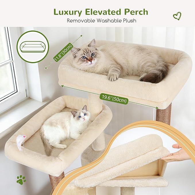 Globlazer 82" Extra Large Cat Tree for Big Cats, Heavy Duty Cat Tree for Multi-Cat Household, Maine Coon Cat Tree with 3 Condos, 2 Hammocks, 3 Perches & Scratching Board, S82D, Beige