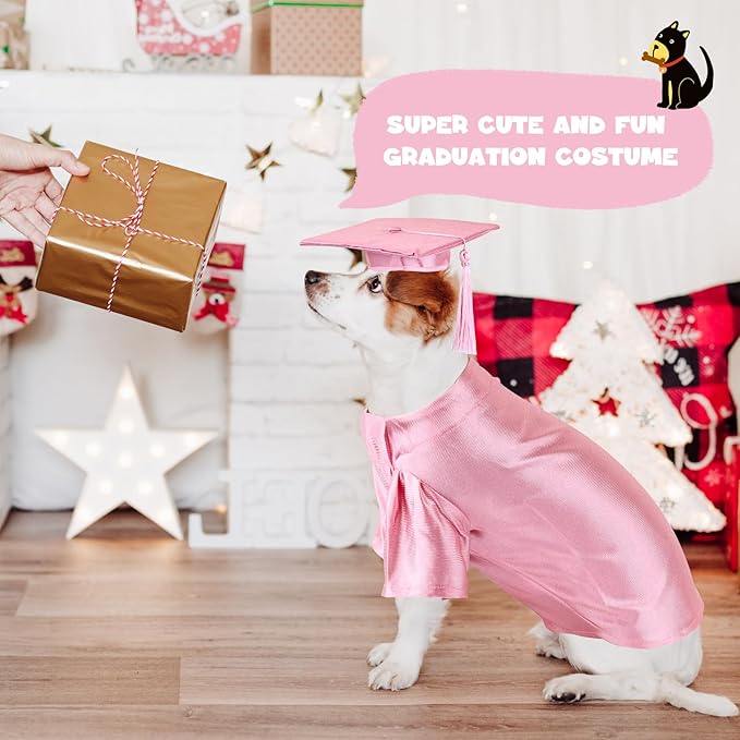 Dog Graduation Cap and Gown, Dogs Cats Graduation Holiday Halloween Costume Accessory(Pink,Large)