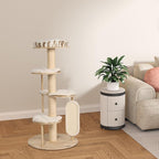 KAMABOKO Tall Modern Cat Tree, 53'' Cat Tower, Cat Tree for Indoor Cats Large Adult, Multi-Level Cat Scratching Post with 3 Imitation Rabbit Plush Padded Perches, Comfortable Pedal