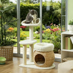 Stylish Cat Tree Tower with Sisal Scratching Posts, Cozy Condo, and Plush Perches for Climbing, Resting, and Play (Cream White + Cotton + Particle Board + Velvet)