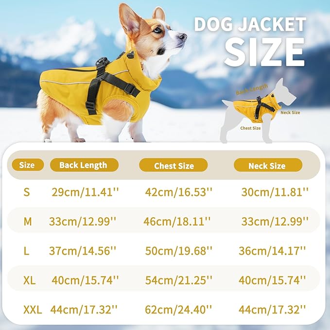 Dog Winter Coat Reflective Water-Resistant Jacket, Fleece Lined Windproof Puppy Coat with Back Zipper & D-Ring, Cold Weather Dog Coats for Small Medium Dogs (S, Orange)