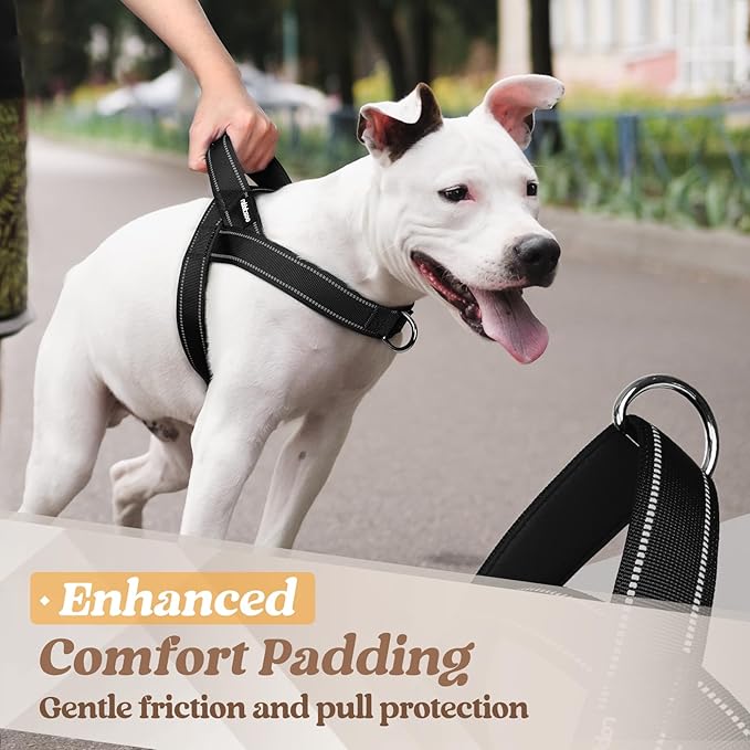 rabbitgoo Dog Harness No Pull, Quick Fit for Large Dogs with Soft Padded Handle, Chest Adjustable Reflective Pet Vest, No Choke Escape Proof for Walking Training, Black L