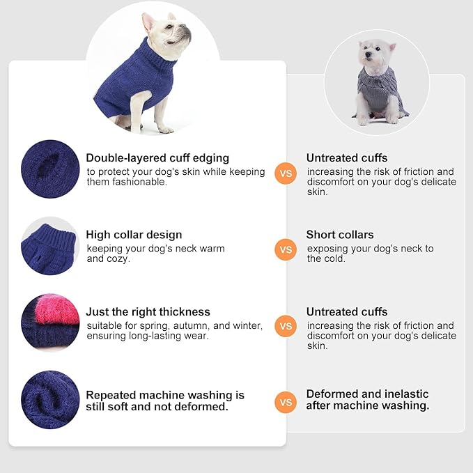 BEAUTYZOO Small Dog Sweater -Turtleneck Knitted Dog Sweaters for Dogs Puppy Girls Boys, Winter Dog Clothes Cable Knitwear with Leash Hole, Dog Christmas Sweater Pullover Sweatshirt for S M Pet Apparel