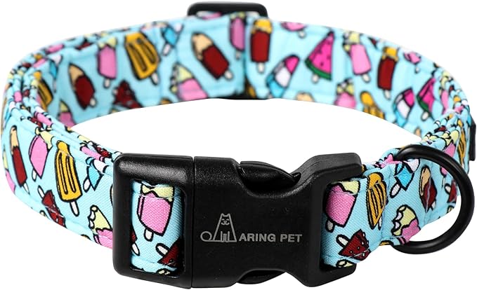ARING PET Summer Dog Collar, Cute Blue Ice Cream Doggy Collars for Puppy Small Medium Large Boy Girl Dogs Pet, for Daily Photos Outdoor Beach Walking Picnic, M