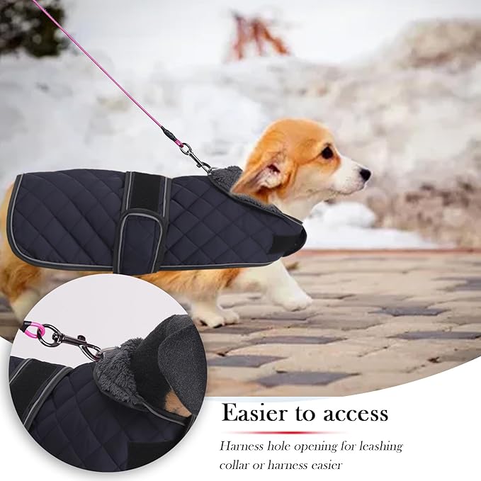 Geyecete Corgi Sweater for Dogs Warm Thermal Quilted Corgi Coat,Dog Winter Coat with Warm Fleece Lining,Outdoor Corgi Clothes Dog Apparel Navy-M