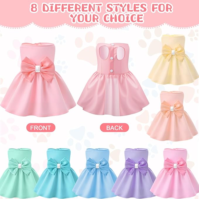 Sanwuta 8 Pieces Dog Dresses for Small Dogs Large Puppy Clothes Girl Dog Outfit Cute Bowknot Pet Skirt Soft Lightweight Summer Apparel for Cats Puppies Party Wedding Photo Wear