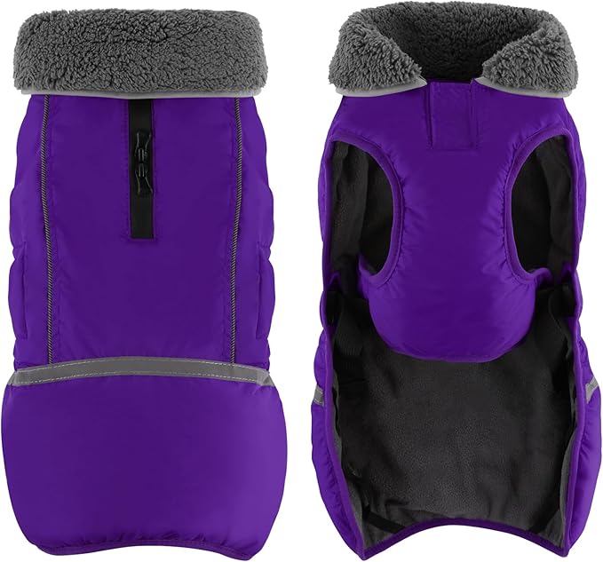 Doglay Dog Coat, Waterproof Dog Jacket Pet Winter Coat for Cold Weather with Thicken Furry Collar, Reflective Puppy Winter Jacket Warm Fleece Lining for Small Medium Large Pets