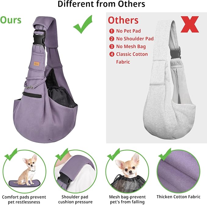 CUBY Dog and Cat Sling Carrier - Hands Free Adjustable Small Pet Sling - Soft Pouch and Tote Design - Suitable for Puppy, Small Dogs Cats Outdoor