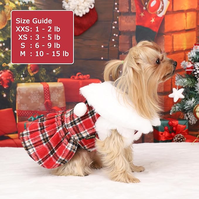 Dog Sweater with Leash Set D Ring Plaid Fleece Dog Clothes for Small Dogs Girl Boy Winter Puppy Dress Cold Weather Coat Fall Sweater for Chihuahua Yorkie Cat Doggy Costumes, Red, M