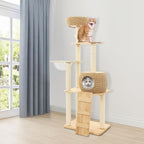 59" Big Modern Cat Tree, Multi-Level Cat Climbing Frame for Indoor Cats Tall Cats Tree with Cat Nest and Space Capsule Cat Tower with Sisal Scratching Posts Solid Oak Cat Condo