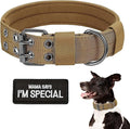 Tactical Dog Collar Military Dog Collar Adjustable Training Nylon Collar Heavy Duty Metal Buckle with Black Patch,Tactical Collars for Medium Large Dogs (Brown, Medium)