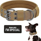Tactical Dog Collar Military Dog Collar Adjustable Training Nylon Collar Heavy Duty Metal Buckle with Black Patch,Tactical Collars for Medium Large Dogs (Brown, Large)