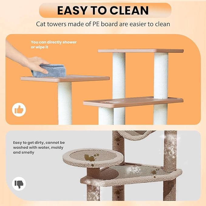 62” Tall Cat Tree for Outdoor and Indoor Cats, Weatherproof Large Outdoor Cat Condo with Scratching Posts