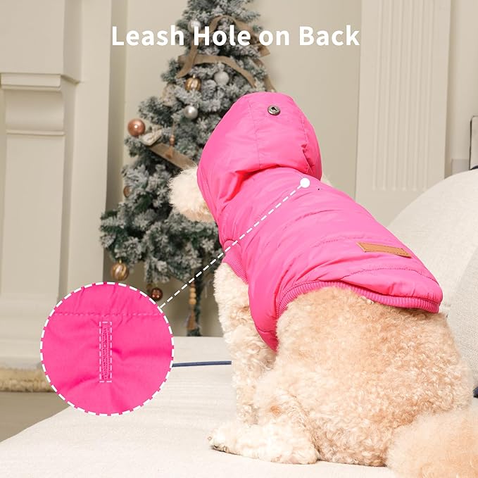 Fleece Lining Extra Warm Dog Hoodie in Winter for Large Dogs Jacket Pet Coats with Hooded Pink XL