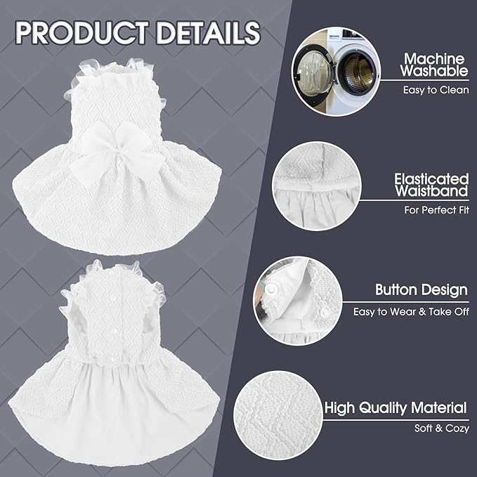 Kuoser Dog Dress, Cute Dog Dresses for Large Dogs Girl Elegant Puppy Tutu with Bow-Knot, Doggie Princess Costume Pet Outfit for Birthday Party Christmas Halloween Wedding, White XL