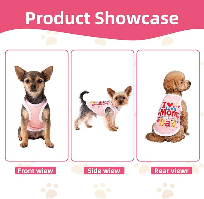 4 Pack Dog Shirts Summer Pet T Shirts Puppy Clothes Dog Clothing Breathable Cat Sleeveless Vest for Small Dogs Cats (Large, Love)