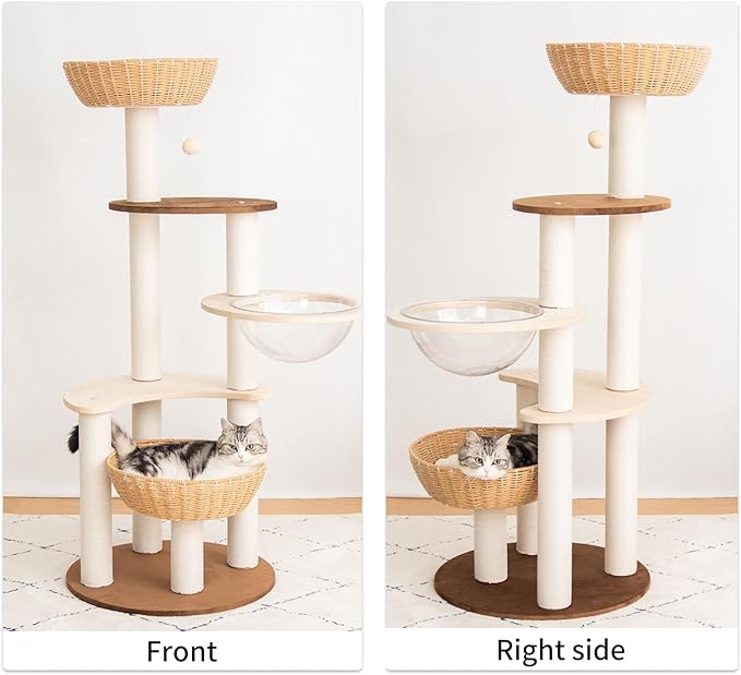 Modern Cat Tree for Large Cat, Wood Cat Tower Heavy Duty with Scratch Post for Indoor Big Cats (133cm (Particle Board))