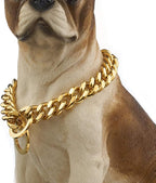 Dog Chain Collar Gold/Silver Stainless Steel 12mm Wide Cuban Curb Link Chain Dogs Necklace Walking Training Collars for Large Medium and Small Dogs 12-26 inches (Gold, 14inch)