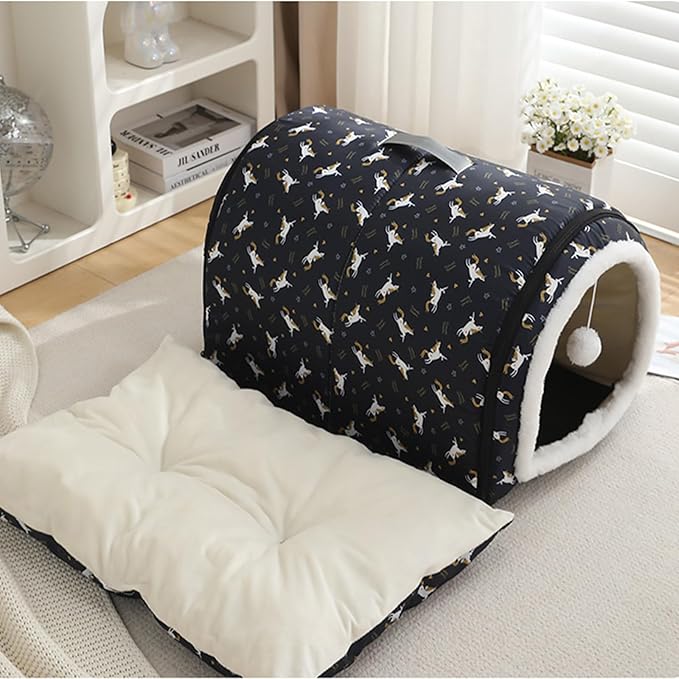 Cozy Cat Bed Cave, Cat Bed for Kittens and Small Pets, Kitten Bed Hideout House with Removable Mattress for Kittens (Gray, 18"×13"×13")