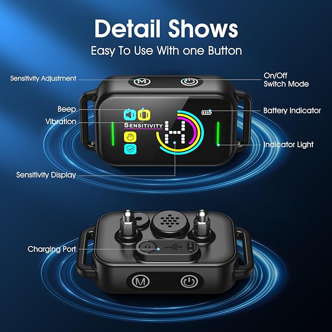 Dog Bark Collar for Large Medium Small Dogs - Smart AI 1S Stop Barking, Anti Barking Device & Dog Training Collar with Beep, Vibration & 8-Level Sensitivity, IP67 Waterproof, USB-C Fast Charge - Black