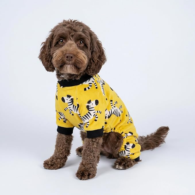 Fitwarm Zebra Dog Fleece Pajamas, Funny Winter Clothes for Small Dogs Boy Girl, Cozy Pet Onesie, Yellow, Black, White, Medium