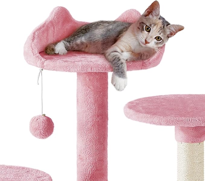 Topeakmart 70in Cat Tree, Multi-Level Cat Tower with Scratching Post Dangling Ball and Condos Cat Furniture for Indoor Cats, Pink