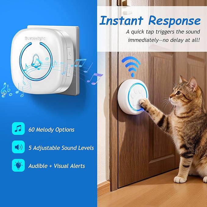 Soft Ring Dog Potty Bell for Training – Wht Wireless Dog Door Bell with 1000ft Range, LED Alert, 60 Tones, Waterproof Dog Bells to Go Outside – Bell for Dogs to Ring to Go Potty(1 Bell & 1 Receiver)