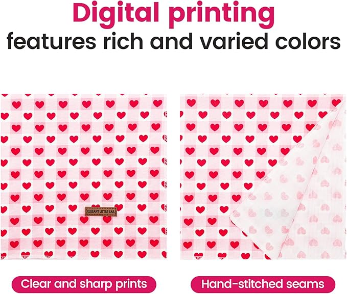 Elegant little tail Valentine's Dog Bandana - Red Heart Pet Bandanas Washable Bib Kerchief Scarf Cute Adjustable Pet Bandanas for Small Medium Dogs