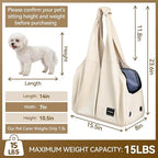 Dog Purse Carrier, Small Dog Cat Puppy Outdoor Portable Bag, Foldable Breathable 3‑Speed Zipper Access Pet Travel Bag with Large-Capacity Pockets, 15 lbs Capacity,Beige