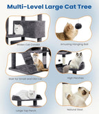 Cat Tree Tower 56in Cat Trees Multi-Level Cat Condos with Spacious Perch, 2 Cozy Condos, Scratching Posts, Climbing Ladder, Toy Ball, Durable Pet House Furniture for Indoor Kittens, Dark Gray