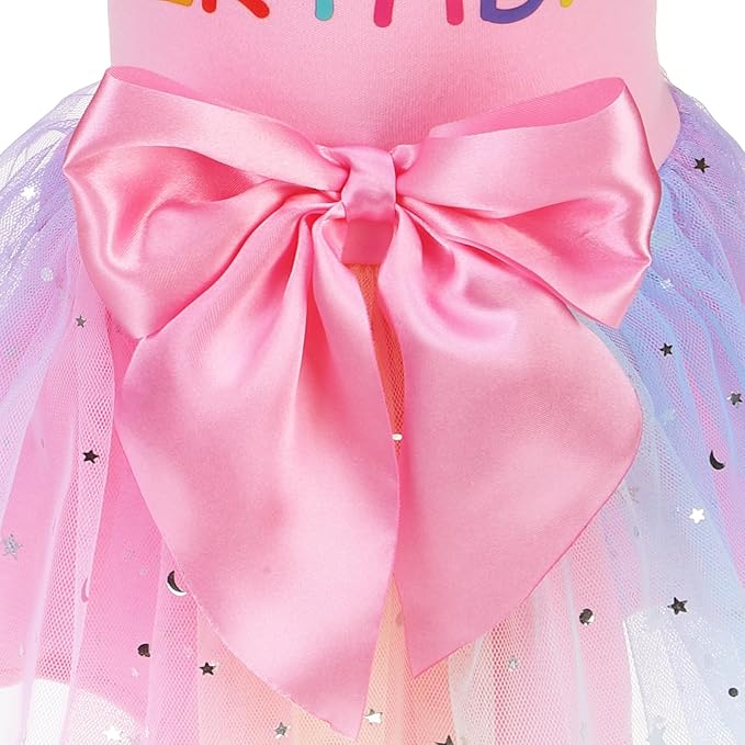 PUPTECK Print Dog Dress Pet Apparel for Birthday with Cute Bowtie Puppy Clothes Outfit, M