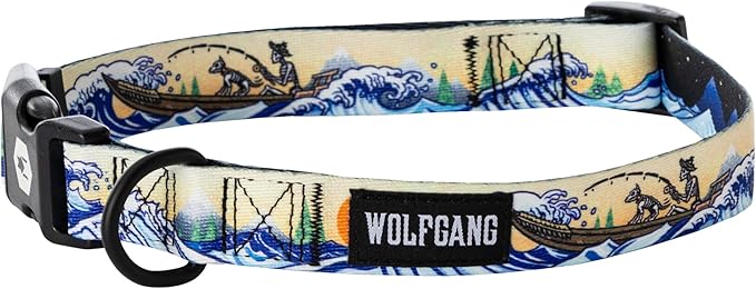 Wolfgang Heavy Duty, Adjustable Dog Collar with Quick Release Nylon Buckle for Walking & Training, MountainWave Print, Large