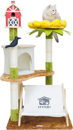 HYABi 46.6 Inch Tall Flower Cat Tree Tower Condo Climbing for Indoor Cats Multi Level with Sisal Scratching Post Hammocks Pet House Play Home Furniture Platform