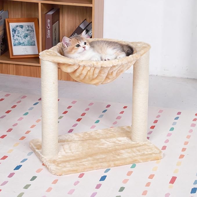 17" Cat Tree Tower with Hammock for Indoor Adult Cat Tower with Scratching Post Sisal Cat Scratcher with Soft Perch Hammock Stable Cat Stand White