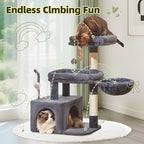 Taoqimiao MS043G Cat Tree, 32.2-Inch Cat Tower for Indoors Cats, Cat Condo with Large Cat Perch, Spacious Cat Cave, Scratching Posts for Small and Medium Cats, Smoky Gray