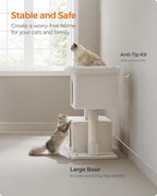 Feandrea Cat Tree, 40.6-Inch Cat Tower, Plush Condo for Extra Large Cats up to 44 lb, Large Perch, 2 Caves, Scratching Post, Cream White UPCT614T01