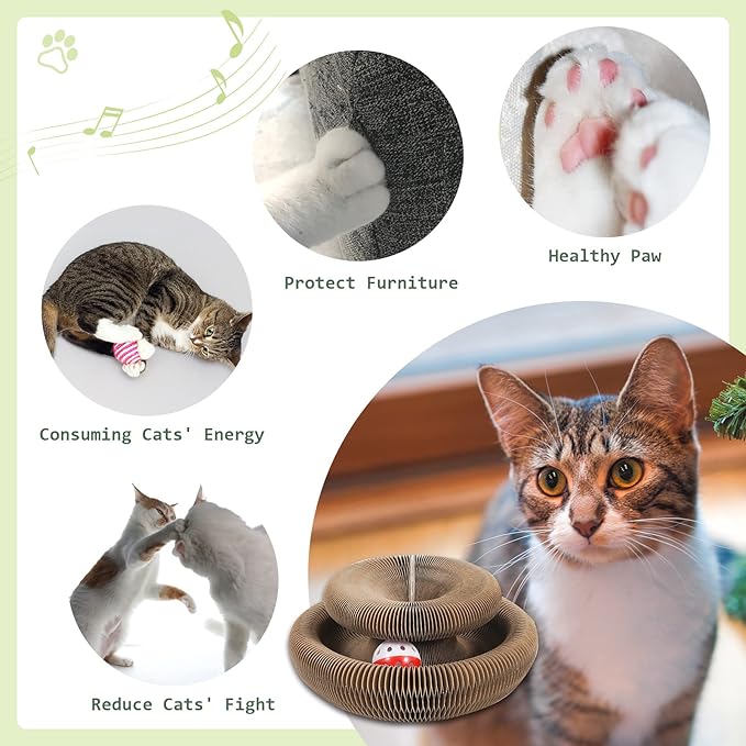 Organlada Cat Scratcher Cardboard with Bell-Ball, Foldable Slinky Cat Scratch Pad, A Magic Organ Cat Butler Toy for Cat Scratching, 1pcs