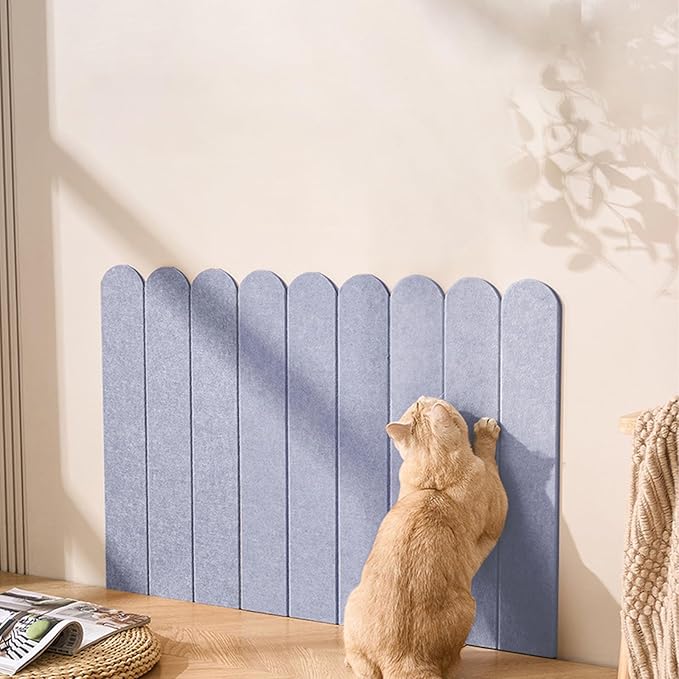 Cat Wall Scratcher, 35” Felt Cat Scratch Pad with Self-Adhesive Backing, Wall Mount Cat Scratching Mat for Indoor Cats, 3-Piece Pack Any Cut Combination (Light Gray)