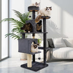 Large Cat Tree, 57.8" Tall, Dark Grey, Multi-Level Cat Furniture with Condos, Scratching Posts, Beds, Pompoms, Sisal Rope, Indoor, Durable