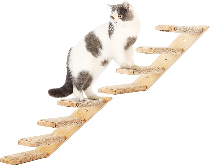 Cat Wall Climbing Shelf, 2 pcs Cat Wall Climber, 4 Step Climbing Stairs, Wall-Mounted Ladder with Sisal Scratching Rope, Perfect Wall Furniture for Perching (CatStairs2P4Steps)