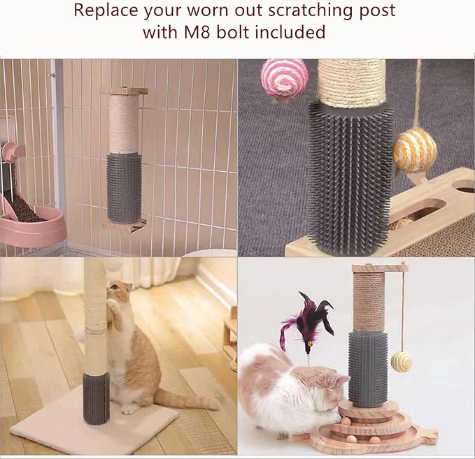 2-Pack Cat Tree Tower Replacement Parts Post 15.7" L,Ø 2.75" Pole with Self Groomer and Massager, DIY Cat Scratching Post