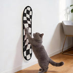 Wall Mounted Cat Scratching Board - Skateboard Style, Replaceable Scratch Mat, for Indoor Cats (24x6 Inches, Black and White Squares)
