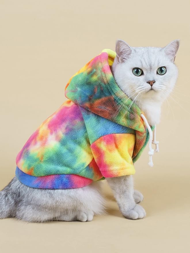 QWEEE Dog Coat & Hoodie - Tie Dye Warm Winter Sweatshirt for Cat & Puppy - Small to Medium Sizes - Multicolor XS