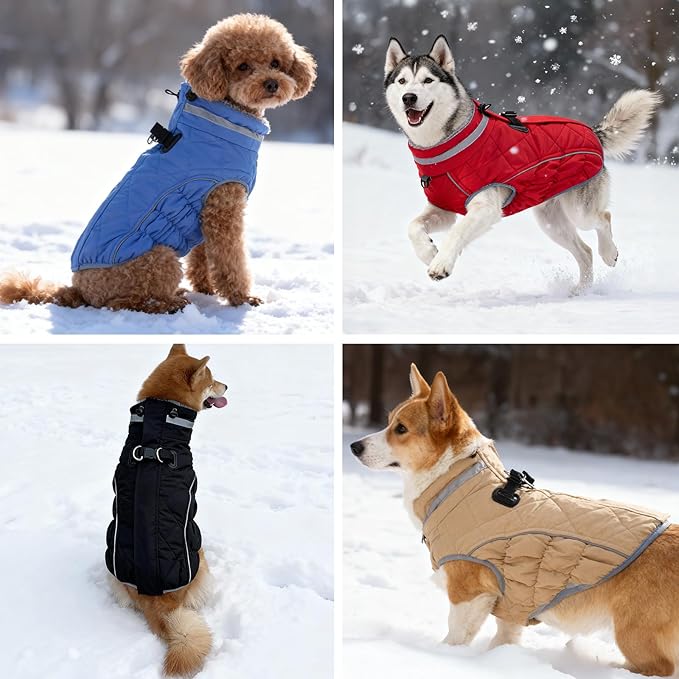Dog Coat, Warm Dog Winter Coat for Small Dogs, Waterproof Jacket with Harness Built in, Reflective Turtleneck Cold Weather Coats with Zipper,Pet Fleece Vest Snow Jacket, Black S