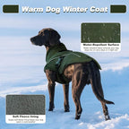 DENTRUN Winter Warm Dog Coat Reflective Jacket with Turtleneck for Cold Weather, Adjustable Buckle Windproof Water Repellent, Thick Snowsuit Fleece Vest for Small, Medium, Large Dogs, Green, M