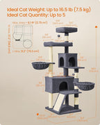Feandrea Cat Tree, 68.5-Inch Tall Cat Tower, Multi-Level Plush Condo with Large Perch, Scratching Posts, Double Caves, Dark Gray UPCT006G02