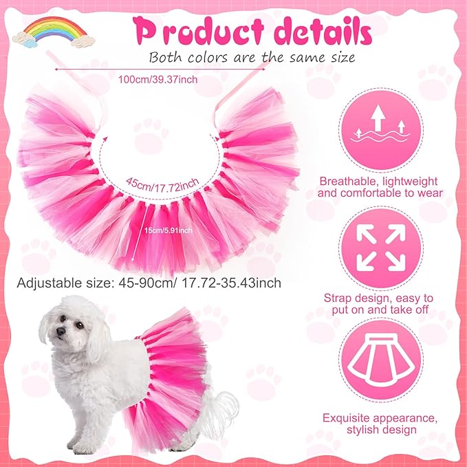 Dog Tutu Tulle Tutu for Dogs Small Large Medium Puppy Dress Ballerina Costume Skirt for Holiday Puppy Cats Bunny Pet Outfit Birthday Wedding Party Photo Prop Supplies(Hot Pink and Pink)